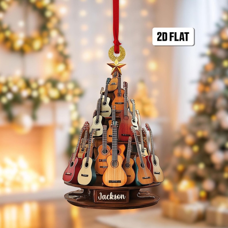Personalized Classic Guitar 2D Flat Ornament, Guitar Christmas Ornament, Guitar Xmas Decor, Christmas Gift for Music Lovers, Guitar Players