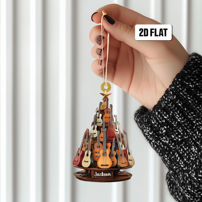 Personalized Classic Guitar 2D Flat Ornament, Guitar Christmas Ornament, Guitar Xmas Decor, Christmas Gift for Music Lovers, Guitar Players