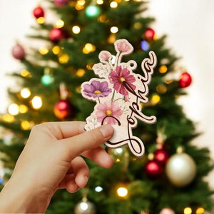 Personalized Birth Flower Ornament For Sister, Custom Different Flowers From The Same Garden, Custom Name With Birth Month Flower