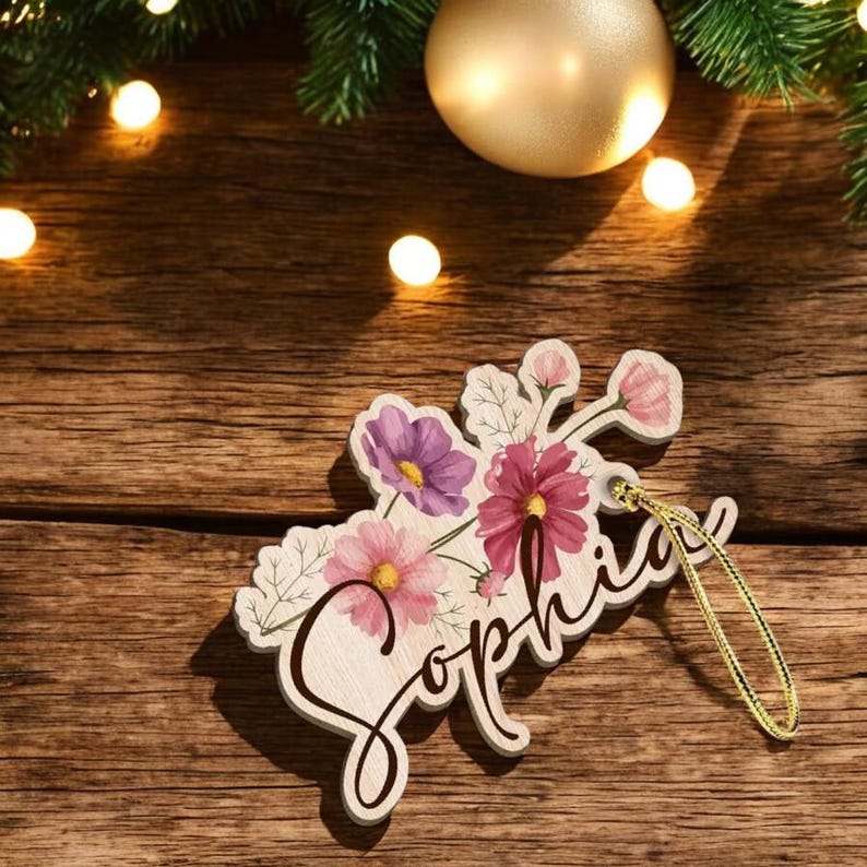Personalized Birth Flower Ornament For Sister, Custom Different Flowers From The Same Garden, Custom Name With Birth Month Flower