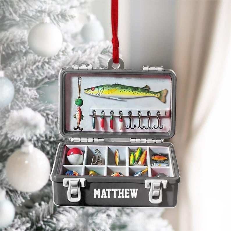 Personalized Fishing Tackle Box Ornament, Custom Fisher Ornament, Fisherman Ornament, Fishing Christmas Ornament, Gift For Fishing Lover