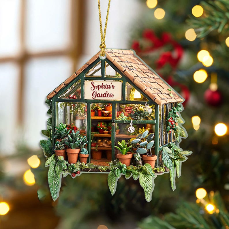 Personalized Garden 2D Flat Acrylic Ornament, Greenhouse 2D Flat Ornament, Gift for Plant Lovers, Plant Ornament