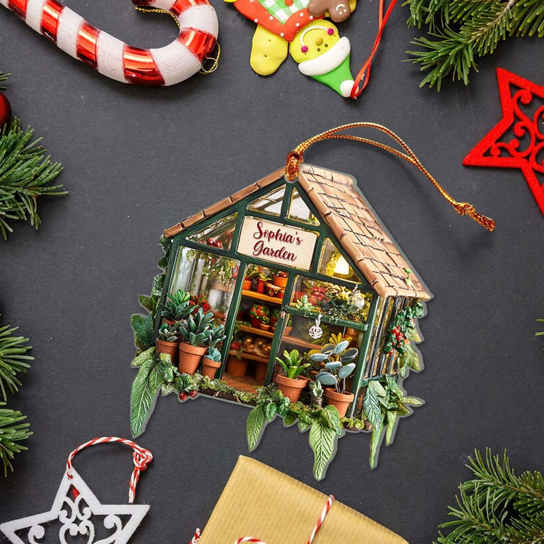 Personalized Garden 2D Flat Acrylic Ornament, Greenhouse 2D Flat Ornament, Gift for Plant Lovers, Plant Ornament