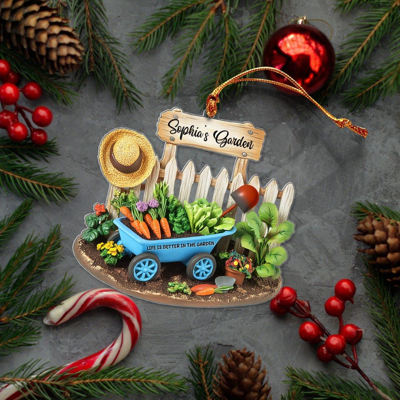 Personalized Garden Tools Acrylic Ornament, Garden 2D Flat Ornament, Gift for Plantaholic, Gift for Gardener, Plant Lover Gift