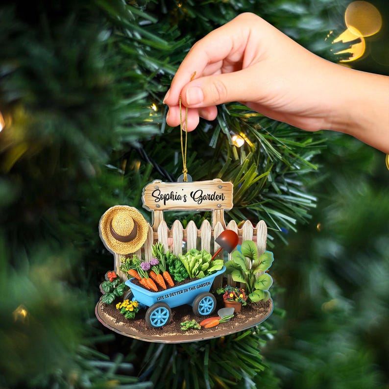 Personalized Garden Tools Acrylic Ornament, Garden 2D Flat Ornament, Gift for Plantaholic, Gift for Gardener, Plant Lover Gift