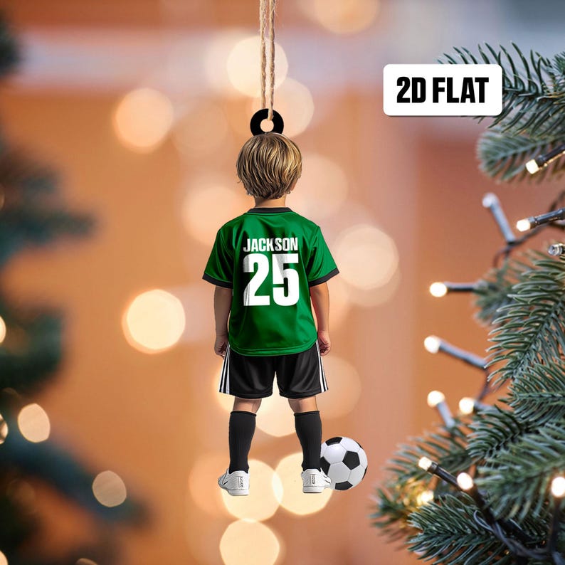 Personalized Kid Soccer Player 2D Flat Ornament, Custom Name Number Soccer Ornament, Soccer Keepsake, Soccer Uniform Ornament, Gift for Kids