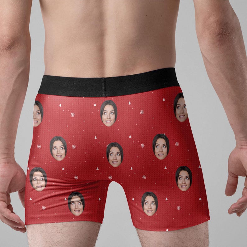 Personalized Photo Men's Boxer Briefs, Only Wife Can Jingle My Bells, Funny Underwear With Face, Photo Boxers, Christmas Gift for Him