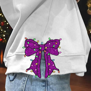 Christmas Light Side Bow Applique Side Bow Embroidery Sweatshirt, Christmas Coquette Bow Sweatshirt Seam Side Bow