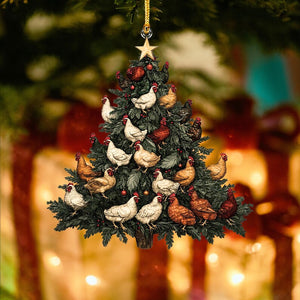 Christmas Chicken Tree Suncatcher Ornament, Christmas Tree Chicken Acrylic Window Hanging Art Decor, Xmas Farmhouse Decor for Chicken Lover