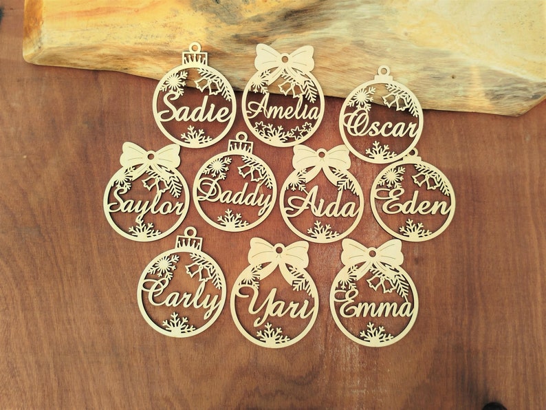 Personalized Christmas Ornaments With Name,Custom Wooden Christmas Tree Ornaments Noel,Xmas Decor,Christmas Gift Tag,Laser Cut Name Ornament