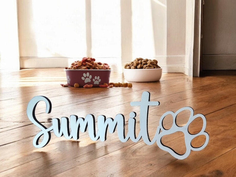 Personalized Wood Pet Name with Paw | Custom Wood Dog D cor | Dog Name Sign | Gift for Dog Mom Dog Dad | Pet Name Sign Dog Gift Signs