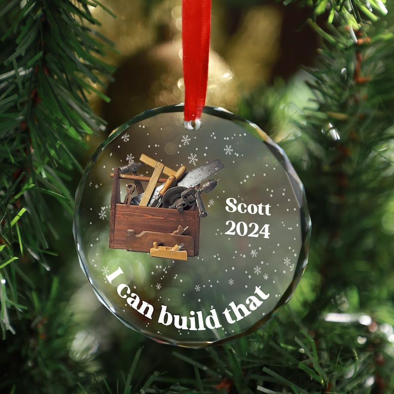 Custom Carpenter Glass Ornament, Personalized Woodworker Christmas Ornament, Unique for Carpenters, Custom Construction-Themed Keepsake