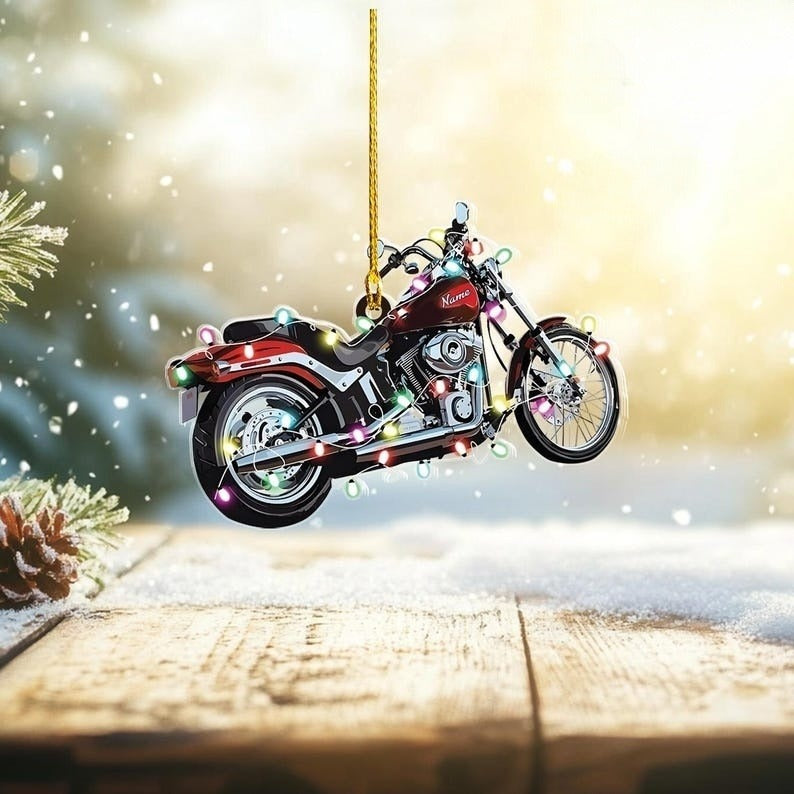 Personalized Motorcycle Christmas Ornament, Custom Biker Name Ornament, Biker Christmas Acrylic, Biker Lover Shaped Christmas Ornament