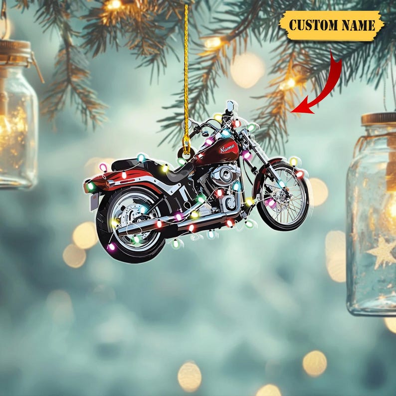 Personalized Motorcycle Christmas Ornament, Custom Biker Name Ornament, Biker Christmas Acrylic, Biker Lover Shaped Christmas Ornament