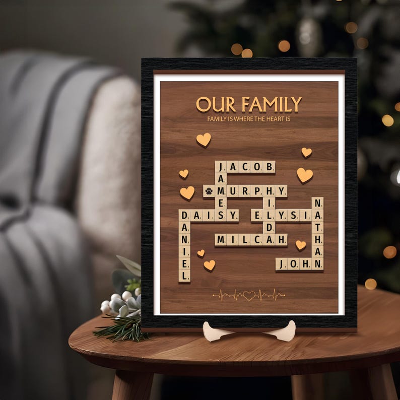 Personalized Scrabble Puzzle Sign, Grandkids Crossword Scrabble Wooden Sign, Custom Family Name, Grandparents Christmas Gift, Home decor