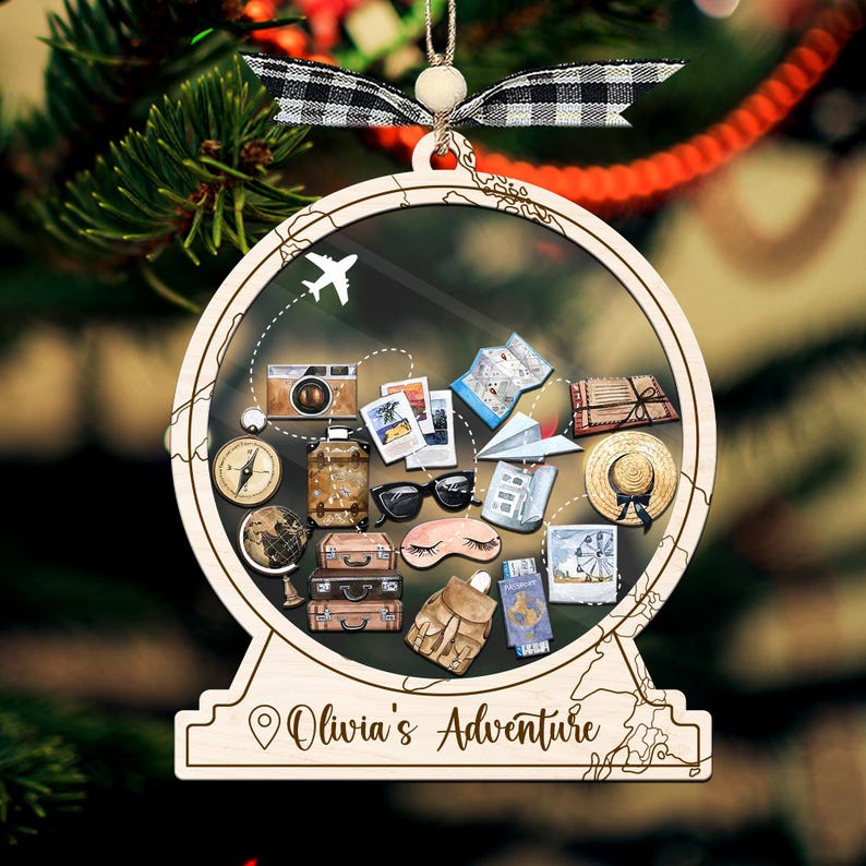 Travel Adventure Shake Ornament, Our Adventure Awaits Personalized 2025 Keepsake, Road Trip Vacation Wooden Gift