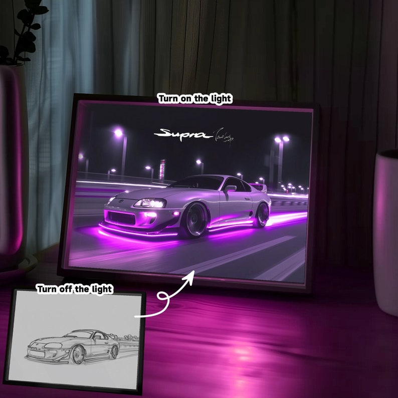 Customizable Car Photo Art Frame Light, Personalized Car Portrait Light Painting, Car Illustration, Gift for Boyfriend, Car Frame Light