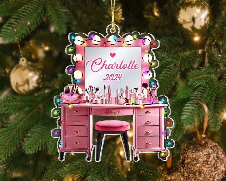 Personalized Set Makeup Ornament, 2D Flat Makeup Artist Ornament, MUA Ornament, Makeup Artist Christmas Gift, Teen Girl Ornament Christmas