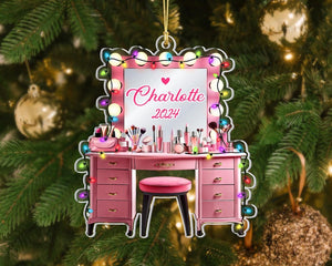 Personalized Set Makeup Ornament, 2D Flat Makeup Artist Ornament, MUA Ornament, Makeup Artist Christmas Gift, Teen Girl Ornament Christmas
