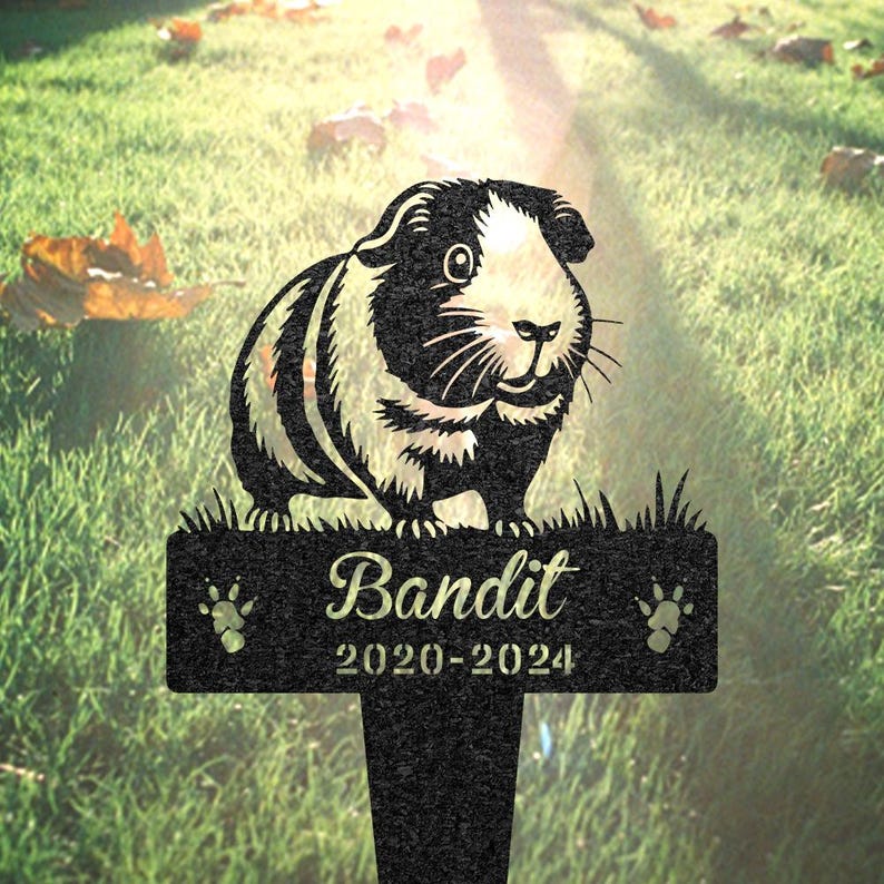 Guinea Pig Memorial Burial Stake, Custom Guinea Pig Name Metal Stake, Pet Grave Marker, Memorial Garden Decor, Yard Sign, Guinea Pig Lover