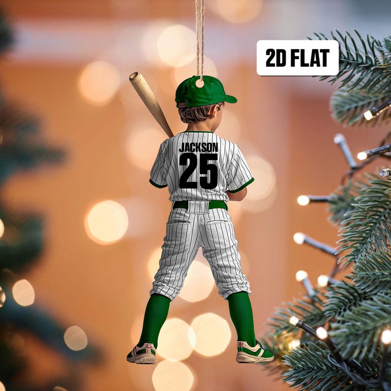 Personalized Kid Baseball Player 2D Flat Ornament, Custom Name Baseball Ornament, Baseball Keepsake, Baseball Uniform Ornament,Gift for Kids