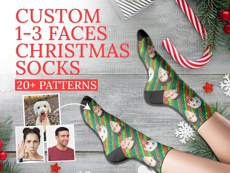 Custom Christmas Holiday socks, personalized gifts, fun Christmas gift for him, dog socks, custom dog socks, Custom face socks, funny socks
