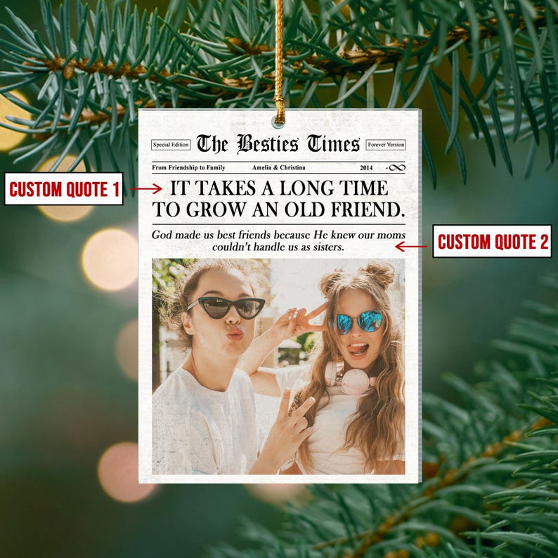 Personalized Besties Photo Ornament, The BFF Times Friendship Gifts Newspaper Acrylic Ornament, Christmas Keepsake, Xmas Gift For Friend