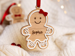 Gingerbread Ornament, Personalized Christmas Ornament, Engraved Wood Ornament, Custom Kids Ornament with Name, Granddaughter Gifts Grandma
