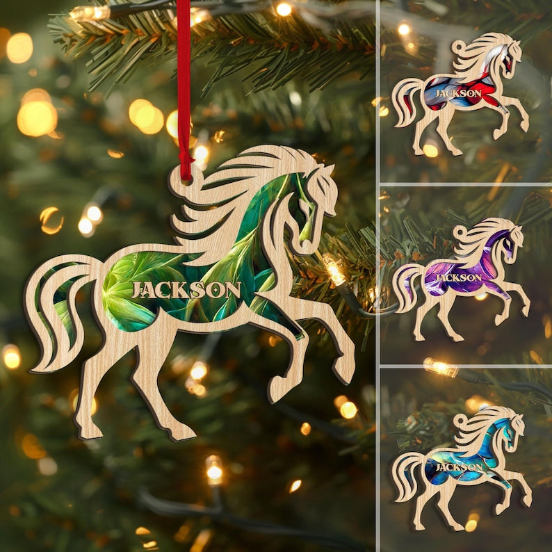 Personalized Horse Layered Wood Ornament, Custom Horse Christmas Tree Ornament, Horse Xmas Home Decor, Gift for Horse Lovers, Horse Owner