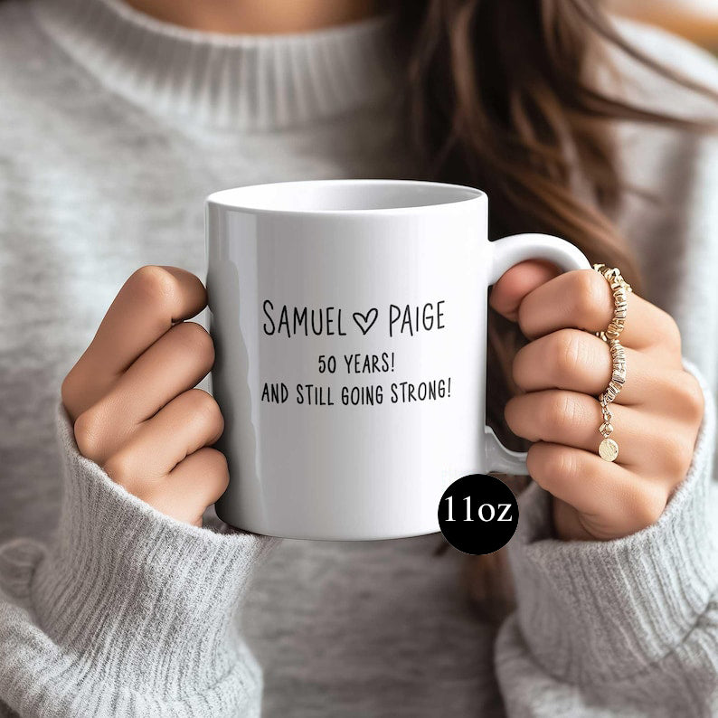 50th Anniversary Mug, 50 Year Wedding Anniversary Gift For Wife Husband, Happy 50 Yr Golden Mom Dad Parents Personalized Couple Coffee Cup