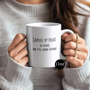 50th Anniversary Mug, 50 Year Wedding Anniversary Gift For Wife Husband, Happy 50 Yr Golden Mom Dad Parents Personalized Couple Coffee Cup