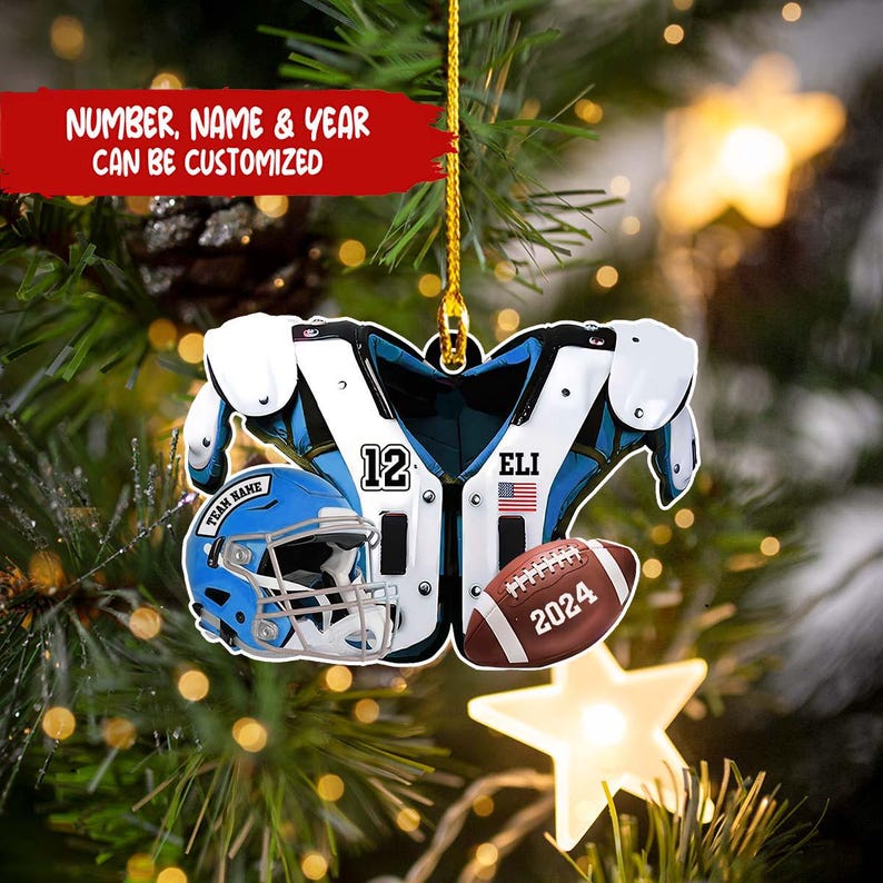 Personalized American Football 2D Flat Christmas Ornament, Xmas Gift For Football Lover, Custom Football Shoulder Pads And Helmet Ornament