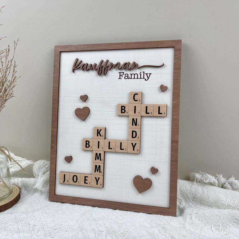 Personalized Scrabble Puzzle Sign, Grandkids Crossword Scrabble Wooden Sign, Custom Family Name, Grandparents Christmas Gift, Last Name Sign