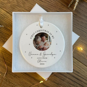 Personalised First Christmas as Grandparents Photo Bauble - Grandparent Gifts - Nanny Gifts - Grandad Gift - Grandparent Ornament Christmas