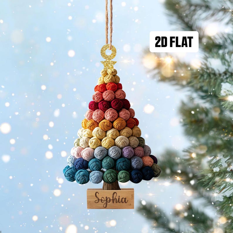 Personalized Crochet 2D Flat Ornament, Custom Crochet Christmas Tree Ornament, Knitting Ornament, Crochet Lover Gift for Mom, Grandma