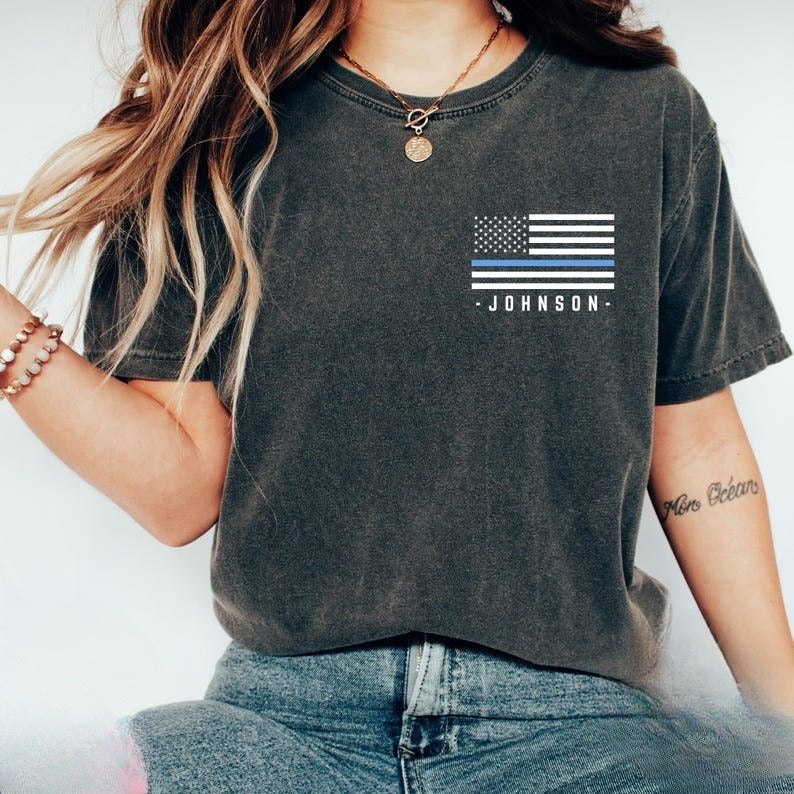 Custom Police Shirt Thin Blue Line Police Flag Custom Police Gifts for Police Wife Police Mom Captain Police Officer Husband