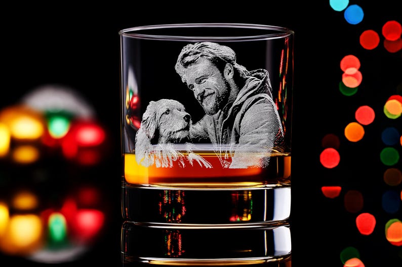 Engraved Whiskey Glass with Custom Photo & Handwriting - Perfect Personalized Christmas Gift for Dad and Husbands