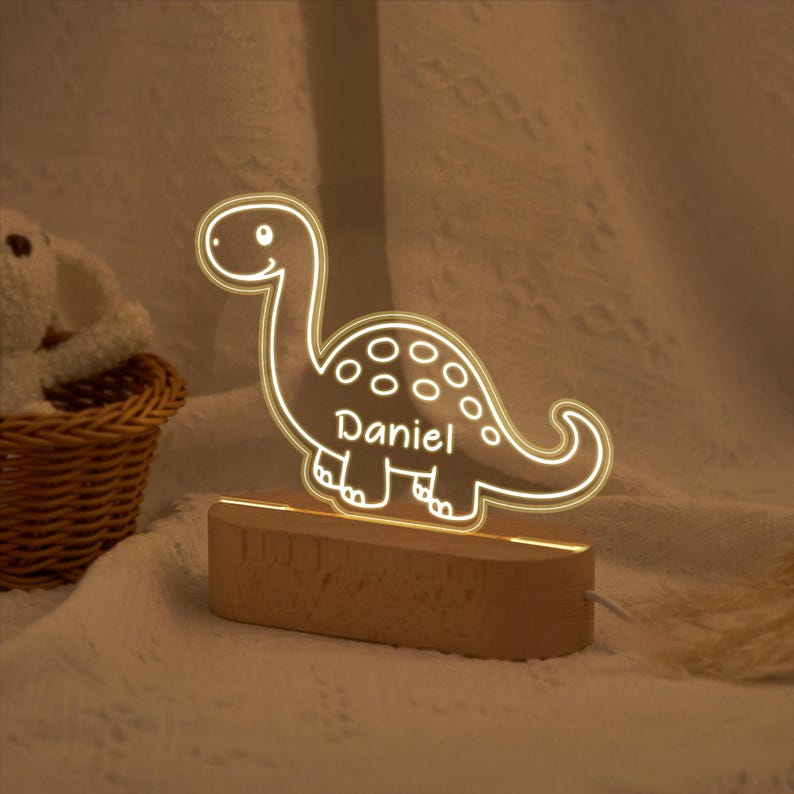 Personalized Dinosaur Name Night Light,Children's Bedside Lamps,Wooden Nursery Decorations,Kids Birthday Gifts,Christmas Gifts for Baby