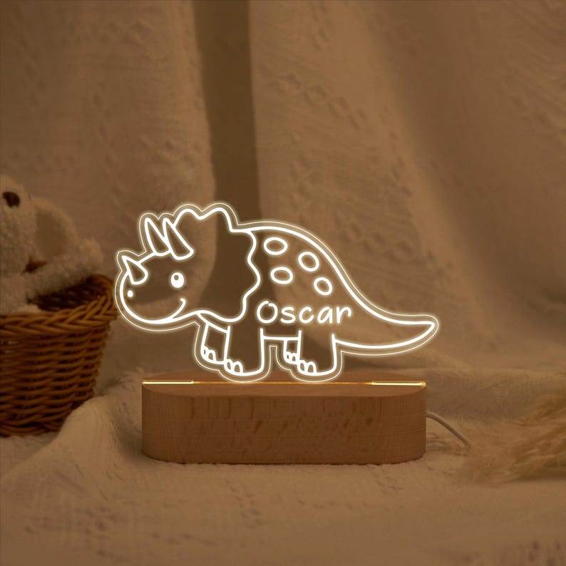 Personalized Dinosaur Name Night Light,Children's Bedside Lamps,Wooden Nursery Decorations,Kids Birthday Gifts,Christmas Gifts for Baby