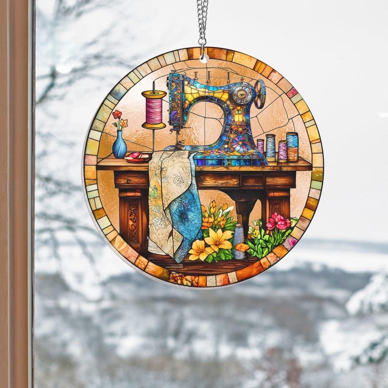 Acrylic Sewing Machine Suncatcher Window Hanging, Sewing Room Decor, Quilting Gift for Sewing Lovers, Sewing Window Hanging, Sewing Ornament