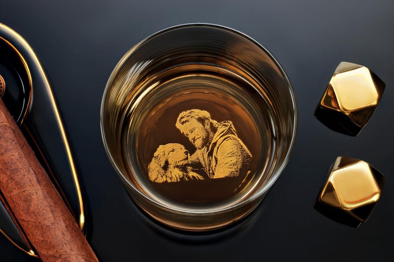 Engraved Whiskey Glass with Custom Photo & Handwriting - Perfect Personalized Christmas Gift for Dad and Husbands