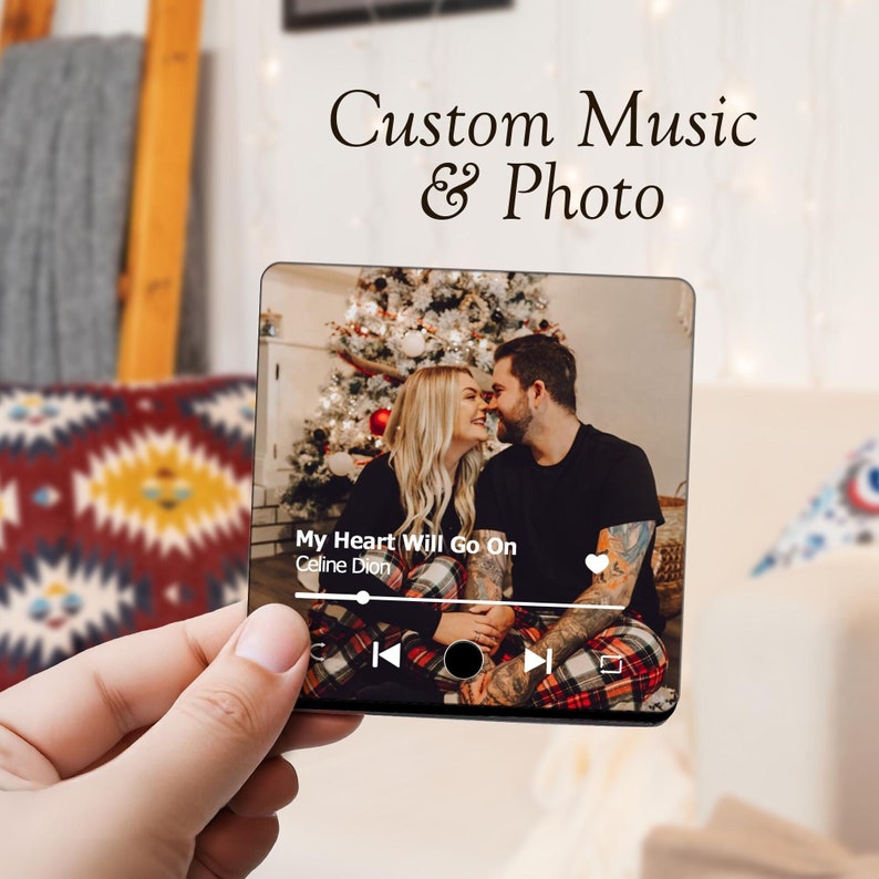 Personalized Music Magnet Fridge Magnet - Custom Photo Album Magnets With Your Text - Family Gifts for Dad Mom