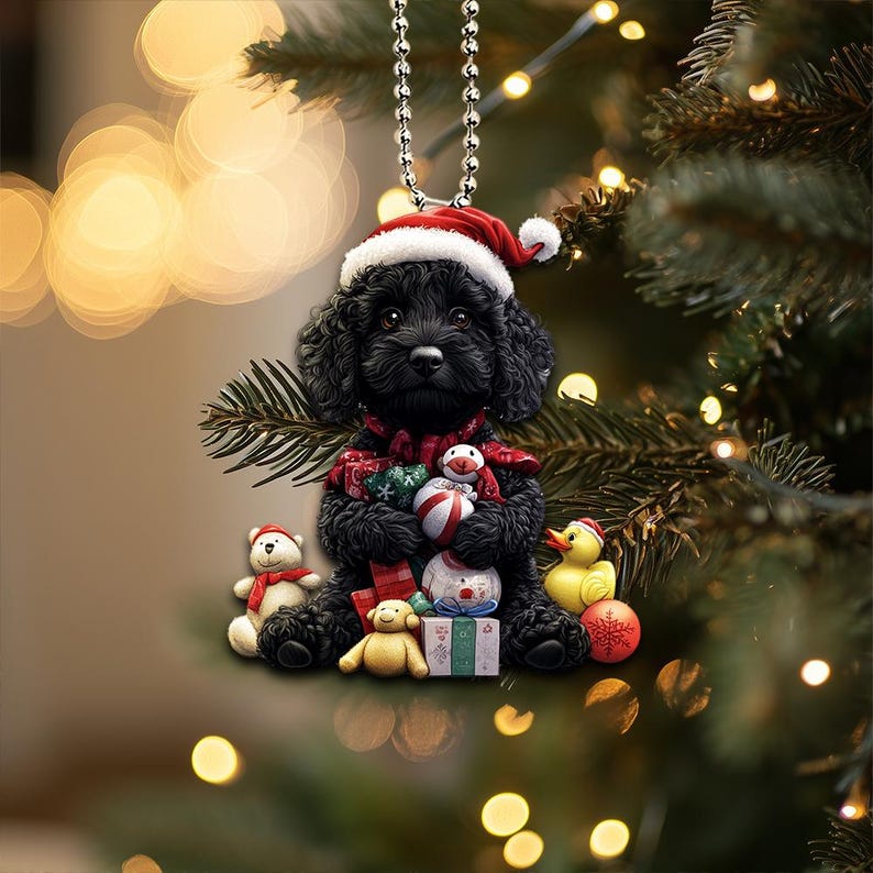2D Flat Black Goldendoodle Ornament, Goldendoodle Dog Ornament, Dog Car Hanging Ornament, Christmas Gifts, Dog Lover Gifts