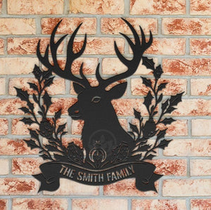 Personalized Christmas Metal Wall Art: Reindeer Family Name Sign