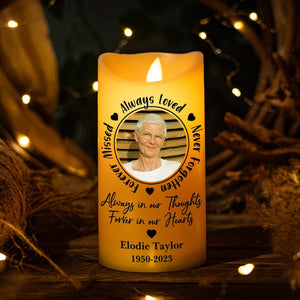 Always Loved, Never Forgotten, Forever Missed - Personalized Photo LED Candle, Custom Photo Sympathy Candle, Bereavement Gifts For Family