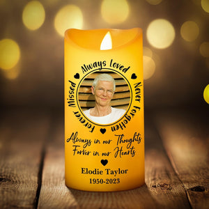 Always Loved, Never Forgotten, Forever Missed - Personalized Photo LED Candle, Custom Photo Sympathy Candle, Bereavement Gifts For Family