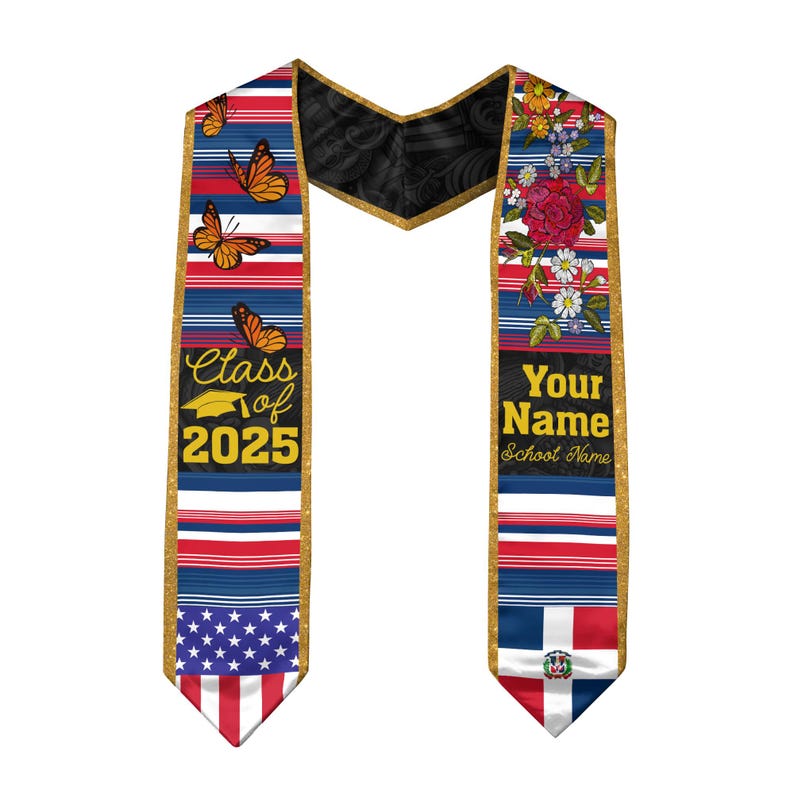 Personalized Dominicans American Flag Graduation Sash 2025, Dominican Republic Graduation Stole Customize 2025, Custom Graduation Stole 2025