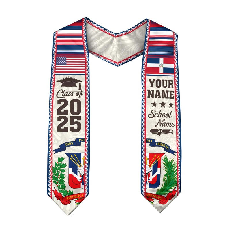 Personalized Dominicans American Flag Graduation Sash 2025, Dominican Republic Graduation Stole Customize 2025, Custom Graduation Stole 2025