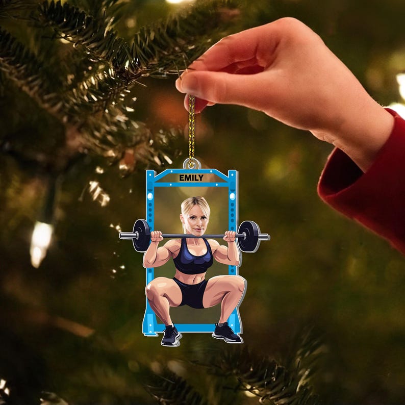Custom Gym Photo Ornament, Workout Ornament, Weight Lifting Gift For Trainer or Training Partner, Personalized Fitness Photo Ornament