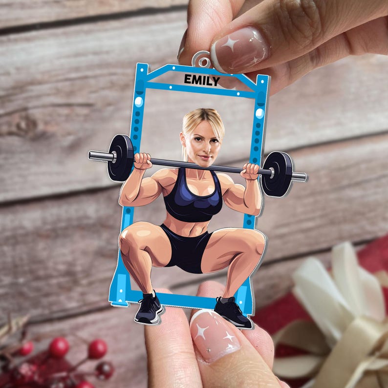Custom Gym Photo Ornament, Workout Ornament, Weight Lifting Gift For Trainer or Training Partner, Personalized Fitness Photo Ornament